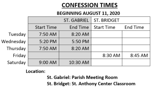 Confession Times starting 081120